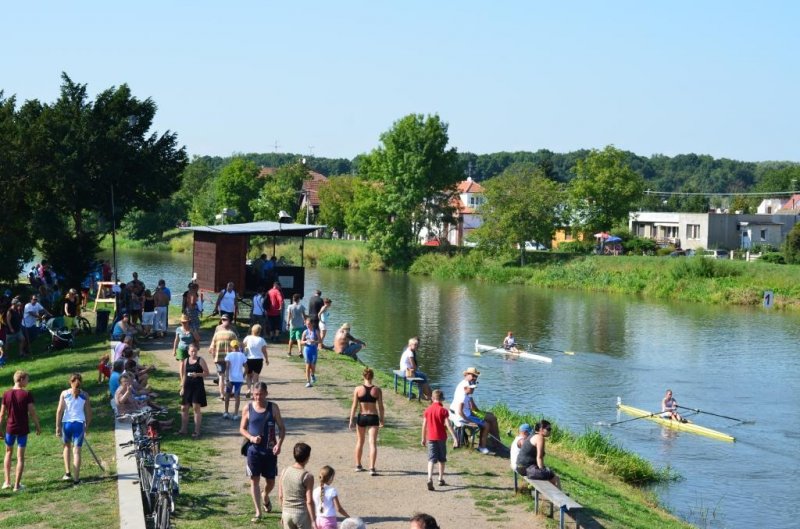 Břeclav rowing club. Finish "tower" and final straight part of the course