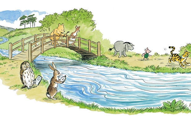 Illustration from The Poohsticks Handbook: A Poohstickopedia by Mark Evans (Egmont Publishing). Illustrations by Mark Burgess after E H Shephard. Copyright 2015 Disney Enterprises Inc. Based on the Winnie-the-Pooh works by A.A. Milne and E.H. Shephard.